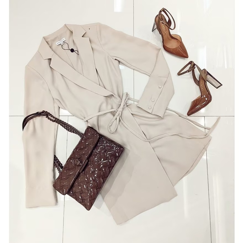 Raina Notch Collar Long Sleeve Tie Waist Blazer Wrap Dress